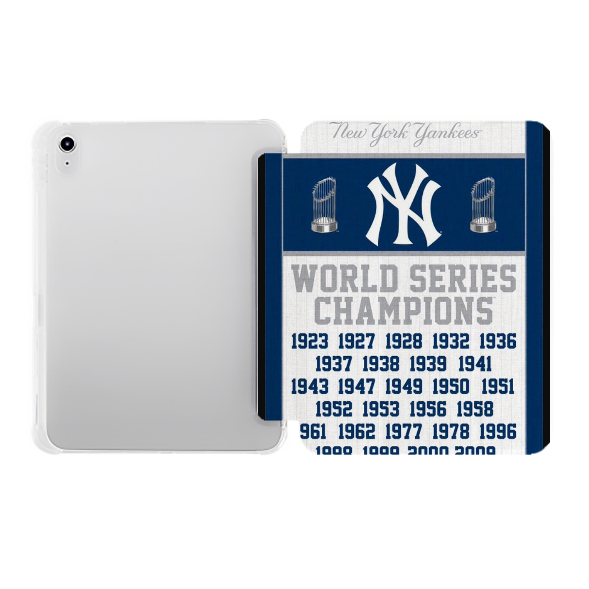 New York Yankees WS Champions Years Premium Tri-Fold PU Leather & Silicone IPad Case With Pencil Slot – Fits 9.5,10.5,10.9 – Adjustable Stand, Slim, Protective